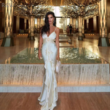 Niulatu Mermaid Spaghetti Straps Satin Long Party Dresses Prom Dress SD2043