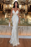 Niulatu Mermaid Spaghetti Straps Satin Long Party Dresses Prom Dress SD2043