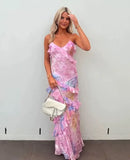 Niulatu Mermaid Spaghetti Straps Floor Length Floral Yellow Chiffon Evening Dress Prom Dresses SD2045
