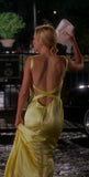 Niulatu Mermaid Spaghetti Straps Floor Length Yellow Evening Dress Backless Prom Dresses SD2047