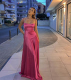 Niulatu A Line Spaghetti Straps Floor Length Pink Evening Dress Prom Dresses SD2048