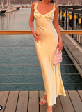Niulatu Sheath Straps Floor-length Satin Long Yellow Evening Dress Prom Dresses SD2049