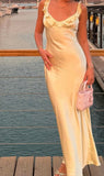 Niulatu Sheath Straps Floor-length Satin Long Yellow Evening Dress Prom Dresses SD2049