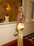 Niulatu Sheath Square Neckline 2 Pieces Floor-length Satin Long Yellow Evening Dress Prom Dresses SD2052
