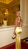Niulatu Sheath Square Neckline 2 Pieces Floor-length Satin Long Yellow Evening Dress Prom Dresses SD2052