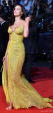 Niulatu Mermaid Straps Floor-length Sequin Yellow Slit Evening Dress Prom Dresses SD2053