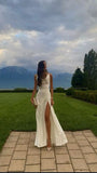 Niulatu Mermaid Spaghetti Straps Floor-length White Slit Evening Dress Prom Dresses SD2055