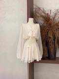Niulatu 2 Pieces Long Sleeves Camisole Ivory Women's Short Vacation Dresses SD205