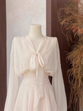 Niulatu 2 Pieces Long Sleeves Camisole Ivory Women's Short Vacation Dresses SD205