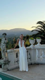 Niulatu A line Halter White floor-length prom dresses evening gown SD2064