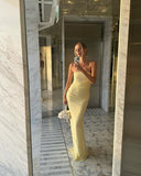 Niulatu Mermaid Strapless Neckline Yellow Long Evening Dress Prom Dresses SD2067