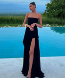 Niulatu A line Strapless White Chiffon Long Evening Dress Prom Dresses SD2072