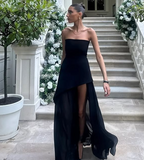 Niulatu A line Strapless White Chiffon Long Evening Dress Prom Dresses SD2072