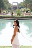 Niulatu A line Strapless White Chiffon Long Evening Dress Prom Dresses SD2072