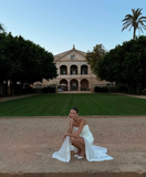 Niulatu A line Strapless White Chiffon Long Evening Dress Prom Dresses SD2072