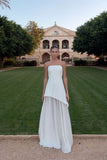 Niulatu A line Strapless White Chiffon Long Evening Dress Prom Dresses SD2072