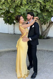 Niulatu Mermaid One Shoulder Yellow Long Evening Dress Prom Dresses With Backless SD2074