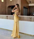 Niulatu Mermaid One Shoulder Yellow Long Evening Dress Prom Dresses With Backless SD2074