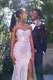Niulatu Mermaid Sweetheart Lilac Sequin Slit Long Evening Dress Prom Dresses SD2076