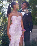 Niulatu Mermaid Sweetheart Lilac Sequin Slit Long Evening Dress Prom Dresses SD2076