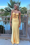 Niulatu Mermaid Sweetheart Yellow Satin Long Evening Dress Prom Dresses SD2079