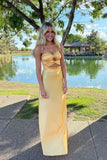 Niulatu Mermaid Sweetheart Yellow Satin Long Evening Dress Prom Dresses SD2079