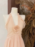 Niulatu A Line Halter Ruffled Chiffon Long Women's Holiday Dresses SD207