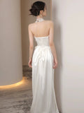 Niulatu Mermaid Strapless Pleats Long White Satin Wedding Dresses SD2083