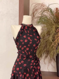 Niulatu A Line Halter Ruffled Chiffon Black Flora Women's Holiday Dresses SD208