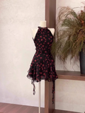 Niulatu A Line Halter Ruffled Chiffon Black Flora Women's Holiday Dresses SD208