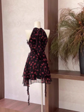 Niulatu A Line Halter Ruffled Chiffon Black Flora Women's Holiday Dresses SD208