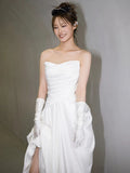 Niulatu Mermaid Sweetheart Pleats White Satin Ruffles Wedding Dresses SD2091