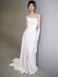 Niulatu Mermaid Sweetheart Pleats White Satin Ruffles Wedding Dresses SD2091