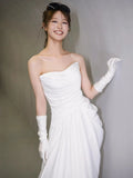 Niulatu Mermaid Sweetheart Pleats White Satin Ruffles Wedding Dresses SD2091