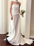 Niulatu Mermaid Strapless Pleats Satin Wedding Dresses Brides Dress SD2094