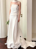 Niulatu Mermaid Strapless Pleats Satin Wedding Dresses Brides Dress SD2094