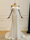Niulatu Mermaid Off The Shoulder Pleats Satin Long Sleeves Wedding Dresses Brides Dress SD2096