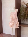 Niulatu A Line Ruffled Chiffon Pink Short Women's Holiday Dresses SD209
