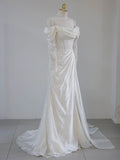 Niulatu Mermaid Off The Shoulder Pleats Satin Long Sleeves Wedding Dresses Brides Dress SD2101