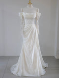 Niulatu Mermaid Off The Shoulder Pleats Satin Long Sleeves Wedding Dresses Brides Dress SD2101