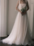 Niulatu Ball Gown Straps Neckline Long White Tulle Wedding Dresses SD2103