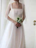 Niulatu Ball Gown Straps Neckline Long White Tulle Wedding Dresses SD2103