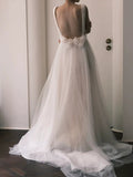 Niulatu Ball Gown Straps Neckline Long White Tulle Wedding Dresses SD2103