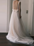 Niulatu Ball Gown Straps Neckline Long White Tulle Wedding Dresses SD2103