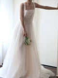 Niulatu Ball Gown Straps Neckline Long White Tulle Wedding Dresses SD2103
