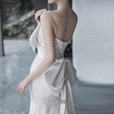 Niulatu Mermaid Spaghetti Straps Lace Pleats White Ruffles Wedding Dresses SD2104