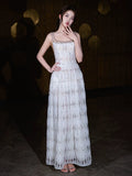 Niulatu A-line Square Neckline White Long Prom Dress Evening Dress Formal Dress SD2106
