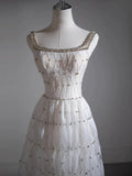 Niulatu A-line Square Neckline White Long Prom Dress Evening Dress Formal Dress SD2106