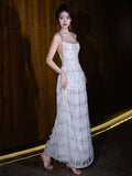 Niulatu A-line Square Neckline White Long Prom Dress Evening Dress Formal Dress SD2106