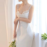 Niulatu Mermaid Straps Backless Pearls Pleats White Satin Wedding Dresses SD2110